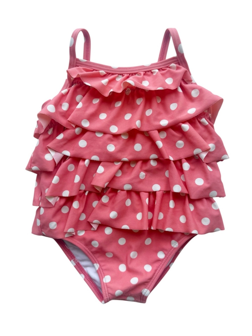 Baby Boden Pink Ruffle Polka Dot Swimsuit 6-12M